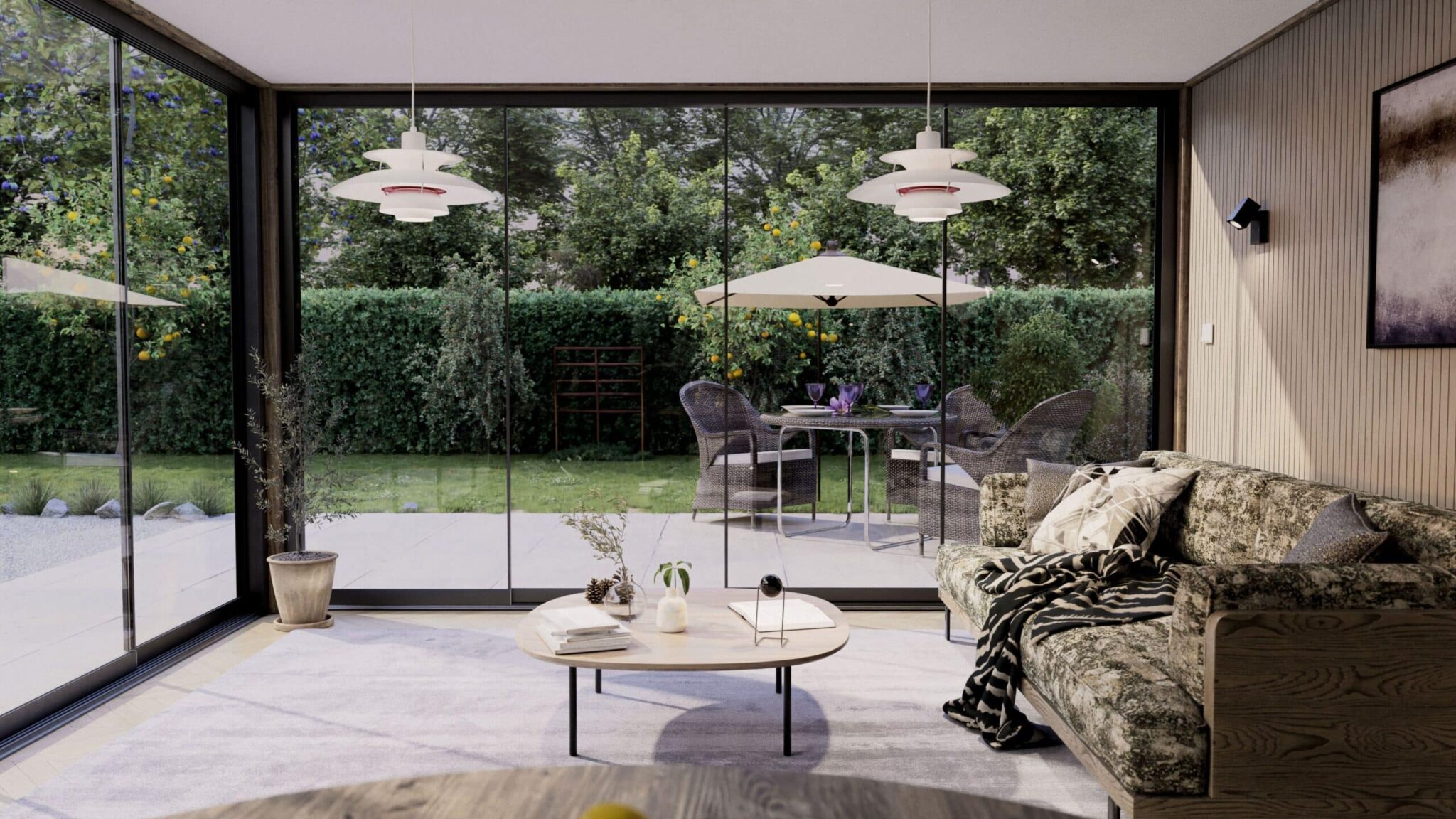 Glazen carport naast eigentijdse woning