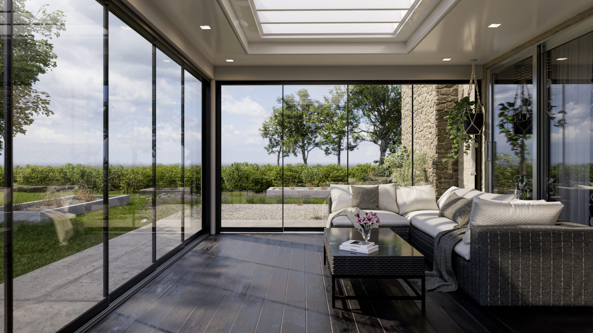 3-rails glazen schuifwand