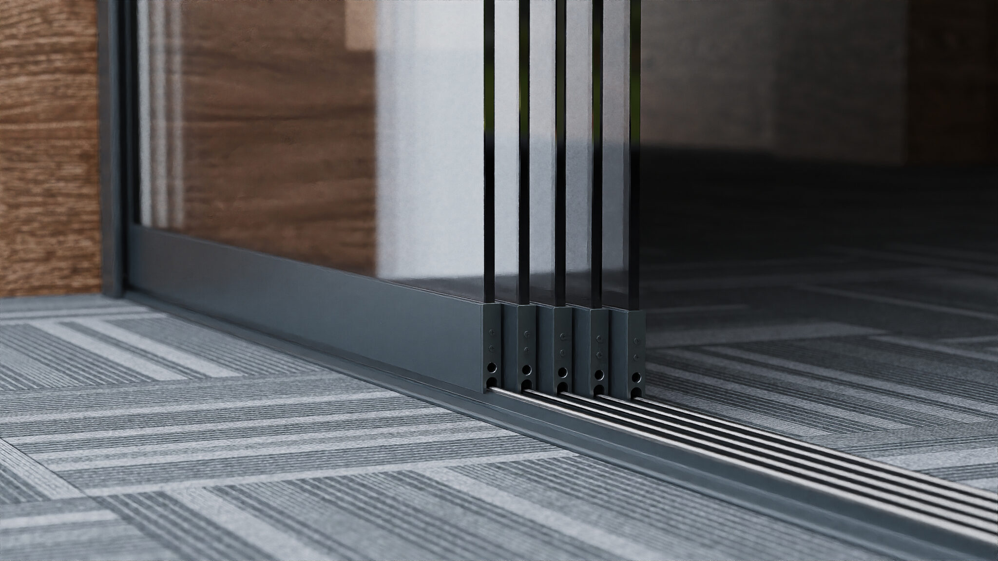 Interieur 5-rail glas antraciet detail