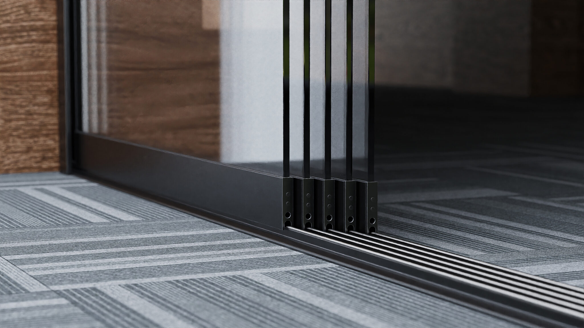 Interieur 5-rail glas zwart detail