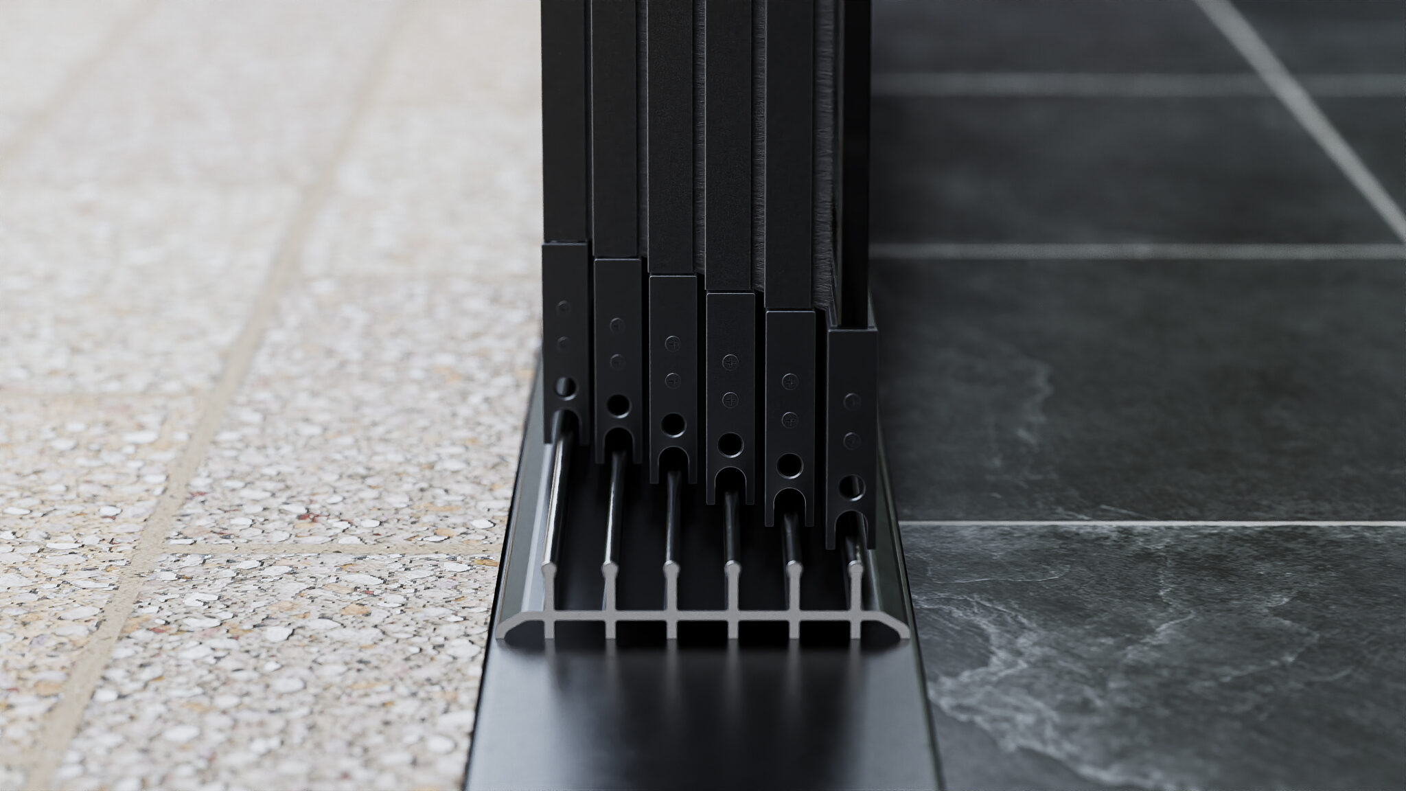 6-rail schuifwand zwart detail