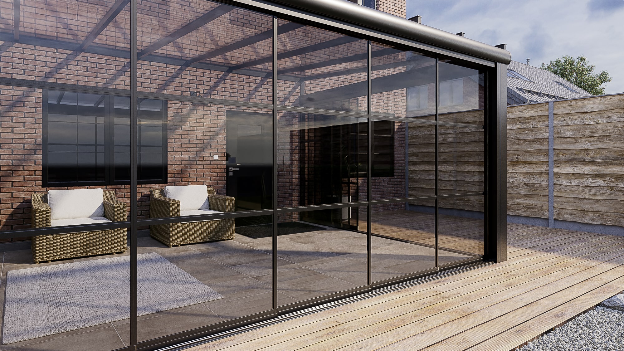 Steellook 7-rail glazen schuifwand panorama