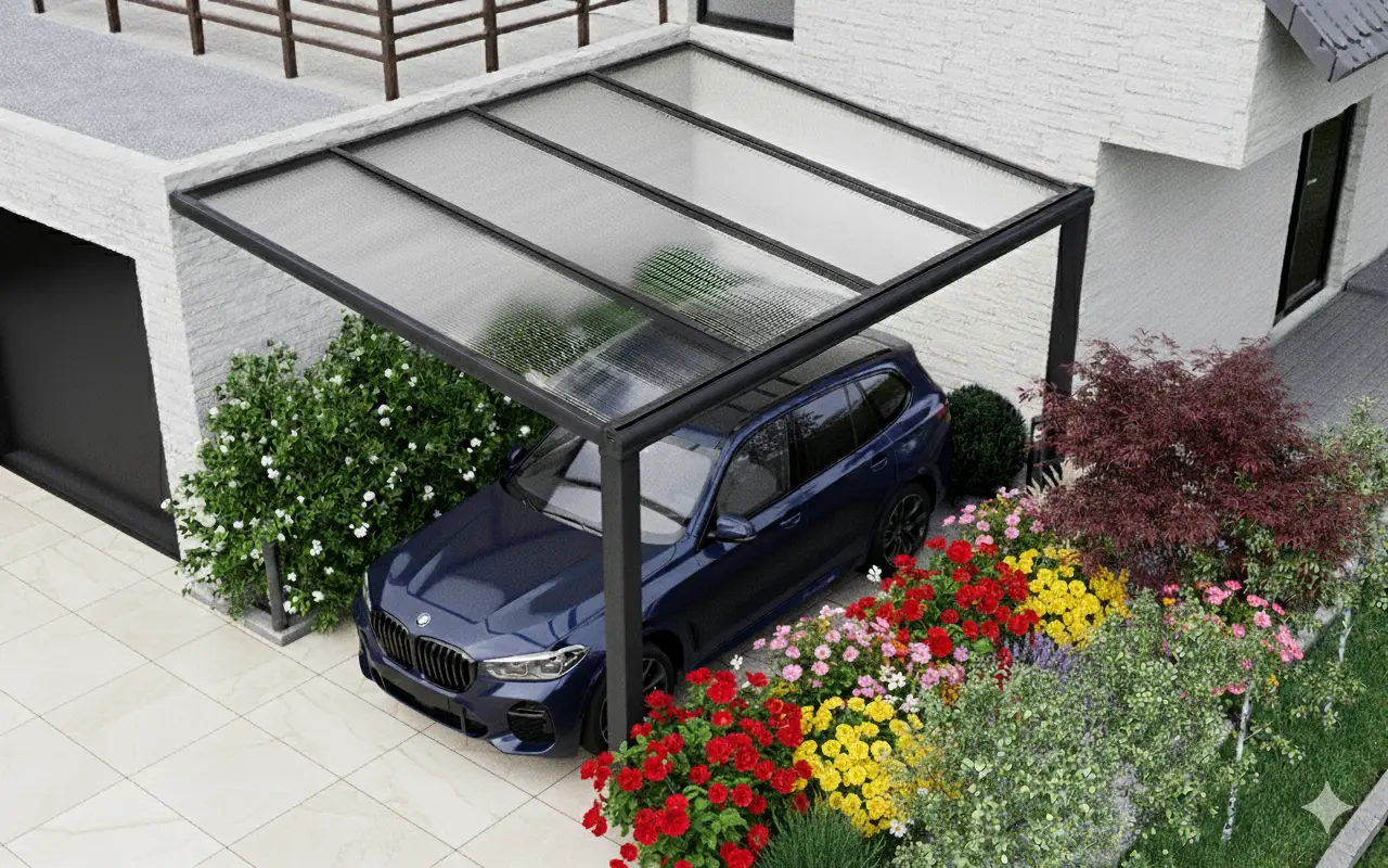 Carport in zwart van 6,06 x 4 meter