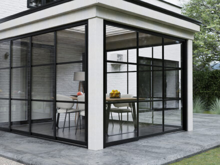 3-rail-steellook glazen schuifwanden